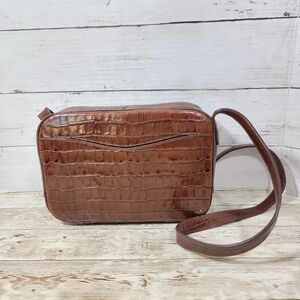 Cuyana Croc Embossed Leather Crossbody Handbag In Brown